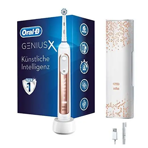 Produktbild: Oral-B Genius X Elektrische Zahnbürste, mit künstlicher Intelligenz und Premium Lade-Reise-Etui, rose gold, 42102012473710, 1 Stück