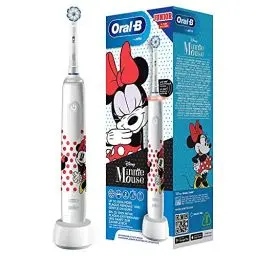 Produktbild: Oral-B Junior Elektrische Zahnbürste für Kinder ab 6 Jahren, mit 2 Putzmodi und visueller 360° Andruckkontrolle für Zahnpflege, Designed by Braun, Minnie Mouse, weiß, 1 Stück (1er Pack)