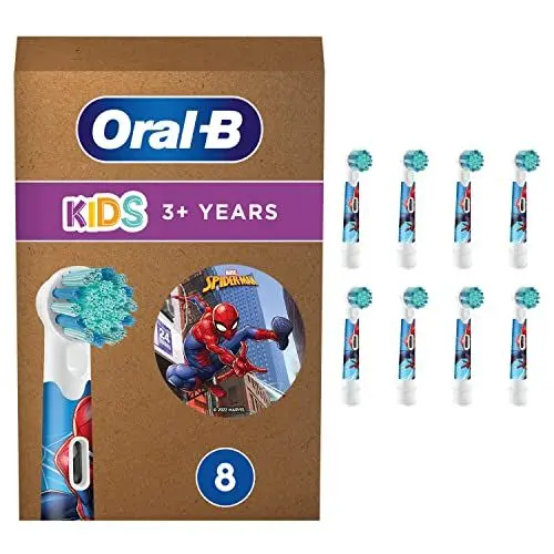 Produktbild: Oral-B Kids Spiderman Aufsteckbürsten für elektrische Zahnbürste, extra weiche Borsten, für Kinder ab 3 Jahren, briefkastenfähige Verpackung, 8 Stück