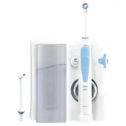 Produktbild: Oral-B Oral Health Center Munddusche, 2 Ersatzdüsen, Zahnzwischenraumreiniger für sanfte Zahnreinigung & gesünderes Zahnfleisch, mit Oxyjet-Technologie, 5 Druckstufen für Zahnpflege, weiß/blau