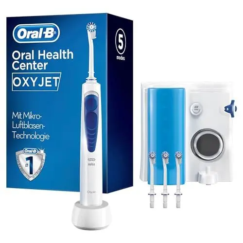 Produktbild: Oral-B OxyJet Reinigungssystem, mit Mikro-Luftblasen-Technologie, 4 Aufsteckdüsen, Weiß, Blau