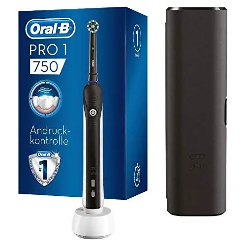 Produktbild: Oral-B PRO 1 750 Black Edition Elektrische Zahnbürste/Electric Toothbrush für eine gründliche Zahnreinigung, 1 Putzprogamm, Drucksensor, Timer & Reiseetui, 1 CrossAction Aufsteckbürste, schwarz