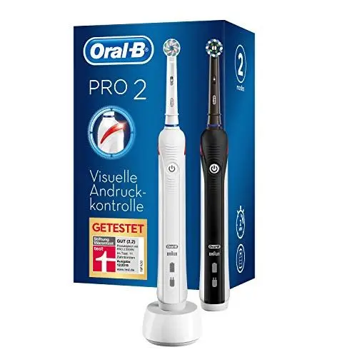 Produktbild: Oral-B PRO 2 2900 Elektrische Zahnbürste/Electric Toothbrush, Doppelpack mit 2 Aufsteckbürsten, mit 2 Putzmodi und visueller Andruckkontrolle für Zahnpflege, Geschenk für Sie/Ihn, schwarz & weiß