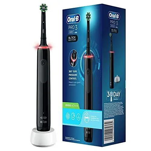 Produktbild: Oral-B PRO 3 3000 CrossAction Elektrische Zahnbürste/Electric Toothbrush, mit 3 Putzmodi und visueller 360° Andruckkontrolle für Zahnpflege, Geschenk Mann/Frau, Designed by Braun, schwarz