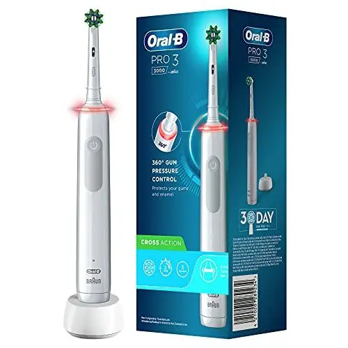Produktbild: Oral-B PRO 3 3000 CrossAction Elektrische Zahnbürste/Electric Toothbrush, mit 3 Putzmodi und visueller 360° Andruckkontrolle für Zahnpflege, Geschenk Mann/Frau, Designed by Braun, weiß