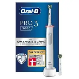 Produktbild: Oral-B PRO 3 3000 Elektrische Zahnbürste/Electric Toothbrush, 2 CrossAction Aufsteckbürsten, mit 3 Putzmodi und visueller 360° Andruckkontrolle für Zahnpflege, Geschenk Mann/Frau, weiß