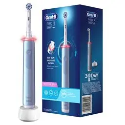 Produktbild: Oral-B PRO 3 3000 Sensitive Clean Elektrische Zahnbürste/Electric Toothbrush, mit 3 Putzmodi inkl. Sensitiv und visueller 360° Andruckkontrolle für Zahnpflege, Designed by Braun, blau