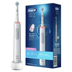 Produktbild: Oral-B PRO 3 3000 Sensitive Clean Elektrische Zahnbürste/Electric Toothbrush, mit 3 Putzmodi inkl. Sensitiv und visueller 360° Andruckkontrolle für Zahnpflege, Designed by Braun, weiß