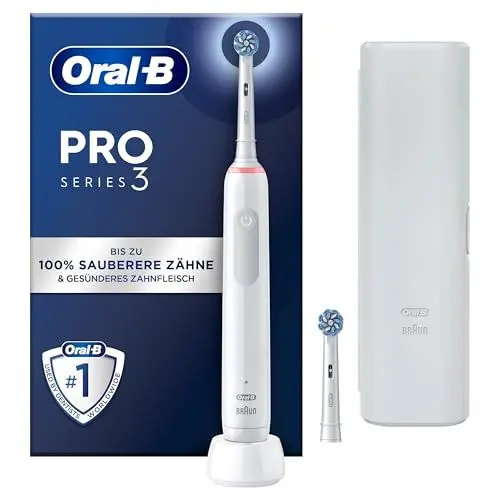 Produktbild: Oral-B PRO 3 3500 Elektrische Zahnbürste/Electric Toothbrush, 2 Aufsteckbürsten, 3 Putzmodi, 360° Andruckkontrolle für Zahnpflege, Reiseetui, Designed by Braun, Geschenk Mann/Frau, White