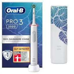 Produktbild: Oral-B PRO 3 3500 Elektrische Zahnbürste/Electric Toothbrush, mit 3 Putzmodi und visueller 360° Andruckkontrolle für Zahnpflege, Reiseetui floral, Geschenk Mann/Frau, Designed by Braun, weiß
