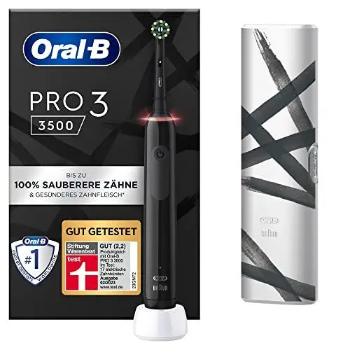 Produktbild: Oral-B Pro Series 3 3500 Elektrische Zahnbürste oder Electric Toothbrush, mit 3 Putzmodi und visueller 360° Andruckkontrolle für Zahnpflege, Reiseetui, Special Edition, Designed by Braun, Schwarz