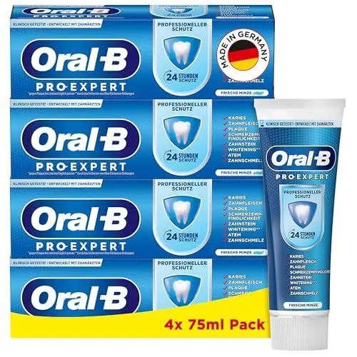 Produktbild: Oral-B Pro-Expert Professioneller Schutz Zahncreme, 24 Stunden Schutz vor Plaque, frischer Minzgeschmack, Made in Germany, Zahnpasta, 4x 75 ml Pack