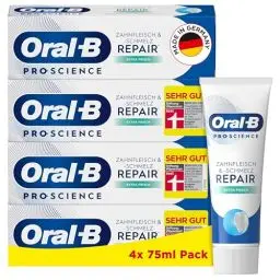 Produktbild: Oral-B Pro-Science Zahnfleisch & -schmelz Repair Extra Frisch Zahncreme, für die tägliche Anwendung, Stiftung Warentest, Made in Germany, Zahnpasta, 4x 75ml Pack