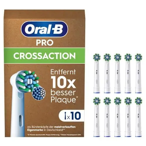 Produktbild: Oral-B Pro CrossAction Aufsteckbürsten für elektrische Zahnbürste, 10 Stück, überlegene Zahnreinigung, X-Borsten, Original Zahnbürstenaufsatz für Oral-B Zahnbürsten, briefkastenfähige Verpackung