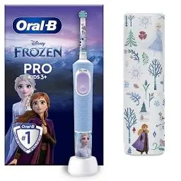 Produktbild: Oral-B Pro Kids Frozen Elektrische Zahnbürste/Electric Toothbrush, Kinder ab 3 Jahren, inkl. Sensitiv+ Modus für Zahnpflege, extra weiche Borsten, 1 Aufsteckbürste, 1 Reiseetui, 4 Sticker, Blau/Lila