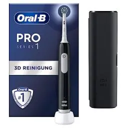 Produktbild: Oral-B Pro Series 1 Elektrische Zahnbürste/Electric Toothbrush, 1 Aufsteckbürste, 3 Putzmodi und Drucksensor für Zahnpflege, Reiseetui, Designed by Braun, black