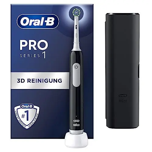 Produktbild: Oral-B Pro Series 1 Elektrische Zahnbürste/Electric Toothbrush, 1 Aufsteckbürste, 3 Putzmodi und Drucksensor für Zahnpflege, Reiseetui, Designed by Braun, black