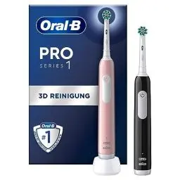 Produktbild: Oral-B Pro Series 1 Elektrische Zahnbürste/Electric Toothbrush, Doppelpack, 2 Aufsteckbürsten, 3 Putzmodi und Drucksensor für Zahnpflege, Designed by Braun, pink/black