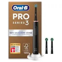 Produktbild: Oral-B Pro Series 3 Plus Edition Elektrische Zahnbürste, 3 Aufsteckbürsten, mit visueller 360° Andruckkontrolle für Zahnpflege, Designed by Braun, Black