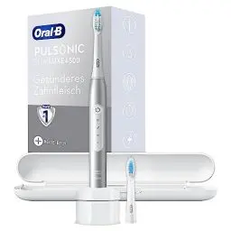 Produktbild: Oral-B Pulsonic Slim Luxe 4500 Elektrische Schallzahnbürste/Electric Toothbrush, 2 Aufsteckbürsten, 3 Putzmodi für Zahnpflege + gesundes Zahnfleisch, Reiseetui, Designed by Braun, Platinum