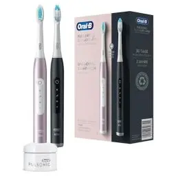 Produktbild: Oral-B Pulsonic Slim Luxe 4900 Elektrische Schallzahnbürste/Electric Toothbrush, Doppelpack 2 Aufsteckbürsten, 3 Putzmodi für Zahnpflege, Geschenk Mann/Frau, Designed by Braun, schwarz/rosegold