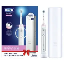 Produktbild: Oral-B Smart Sensitive Elektrische Zahnbürste/Electric Toothbrush, 5 Putzmodi für Zahnpflege inkl. Sensitiv & Bluetooth-App, mit visueller Andruckkontrolle, Reiseetui, Geschenk für Sie/Ihn, weiß