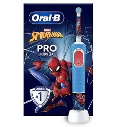 Produktbild: Oral-B Pro Kids Spiderman Elektrische Zahnbürste/Electric Toothbrush für Kinder ab 3 Jahren, inklusive Sensitiv+ Modus für Zahnpflege, extra weiche Borsten, 1 Aufsteckbürste, 4 Sticker, blau/rot