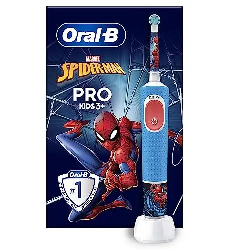 Produktbild: Oral-B Pro Kids Spiderman Elektrische Zahnbürste/Electric Toothbrush für Kinder ab 3 Jahren, inklusive Sensitiv+ Modus für Zahnpflege, extra weiche Borsten, 1 Aufsteckbürste, 4 Sticker, blau/rot