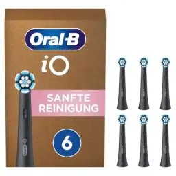 Produktbild: Oral-B iO Sanfte Reinigung Aufsteckbürsten für elektrische Zahnbürste, 6 Stück, sanfte Zahnreinigung, original Zahnbürstenaufsatz für Oral-B iO Zahnbürsten, briefkastenfähige Verpackung, Schwarz