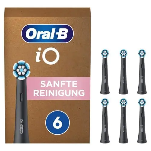 Produktbild: Oral-B iO Sanfte Reinigung Aufsteckbürsten für elektrische Zahnbürste, 6 Stück, sanfte Zahnreinigung, original Zahnbürstenaufsatz für Oral-B iO Zahnbürsten, briefkastenfähige Verpackung, Schwarz