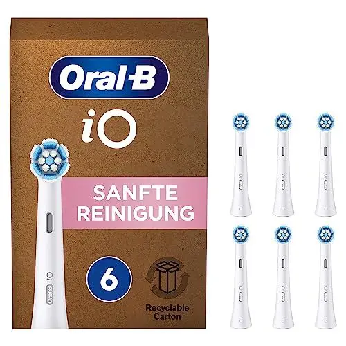 Produktbild: Oral-B iO Sanfte Reinigung Aufsteckbürsten für elektrische Zahnbürste, 6 Stück, sanfte Zahnreinigung, Zahnbürstenaufsatz für Oral-B iO Zahnbürsten, briefkastenfähige Verpackung