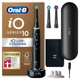 Produktbild: Oral-B iO Series 10 Plus Edition Elektrische Zahnbürste/Electric Toothbrush, PLUS 3 Aufsteckbürsten, 7 Putzmodi für Zahnpflege, Lade-Reiseetui, Designed by Braun, cosmic black