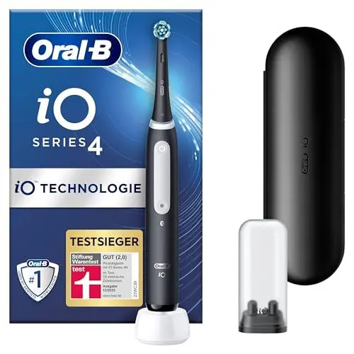 Produktbild: Oral-B iO Series 4 Elektrische Zahnbürste/Electric Toothbrush, 4 Putzmodi für Zahnpflege, Reiseetui, Valentinstagsgeschenk für Ihn/Sie, matt black, TESTSIEGER Stiftung Warentest (12/2023)