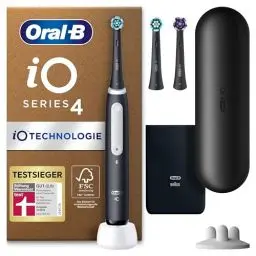 Produktbild: Oral-B iO Series 4 Plus Edition Elektrische Zahnbürste/Electric Toothbrush, PLUS 3 Aufsteckbürsten, 4 Putzmodi für Zahnpflege, Reiseetui, Designed by Braun, matt schwarz