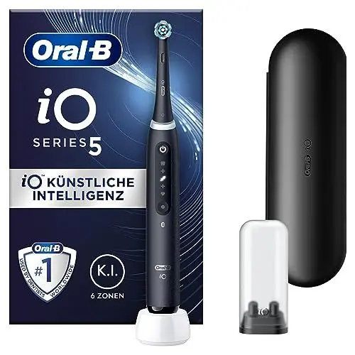 Produktbild: Oral-B iO Series 5 Elektrische Zahnbürste/Electric Toothbrush, Magnet-Technologie, 5 Putzmodi für Zahnpflege, LED-Anzeige & Reiseetui, Designed by Braun, matt black