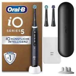 Produktbild: Oral-B iO Series 5 Plus Edition Elektrische Zahnbürste/Electric Toothbrush, PLUS 3 Aufsteckbürsten, 5 Putzmodi für Zahnpflege, Reiseetui, Designed by Braun, matt black