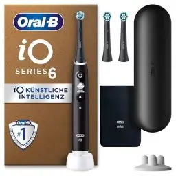 Produktbild: Oral-B iO Series 6 Plus Sensitive Edition Elektrische Zahnbürste/Electric Toothbrush, PLUS 3 Aufsteckbürsten, 5 Putzmodi für Zahnpflege, Reiseetui, Designed by Braun, black lava