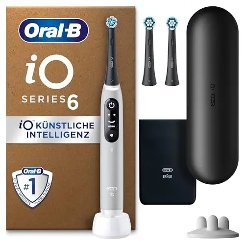 Produktbild: Oral-B iO Series 6 Plus Sensitive Edition Elektrische Zahnbürste/Electric Toothbrush, PLUS 3 Aufsteckbürsten, 5 Putzmodi für Zahnpflege, Reiseetui, Designed by Braun, grey opal