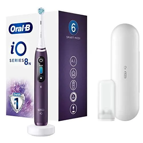 Produktbild: Oral-B iO Series 8 Elektrische Zahnbürste/Electric Toothbrush, 6 Putzmodi für Zahnpflege, Magnet-Technologie, Farbdisplay & Reiseetui, Geschenk Mann/Frau, violet ametrine
