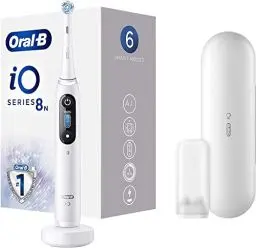 Produktbild: Oral-B iO Series 8 Elektrische Zahnbürste/Electric Toothbrush, 6 Putzmodi für Zahnpflege, Magnet-Technologie, Farbdisplay & Reiseetui, Geschenk Mann/Frau, white alabaster