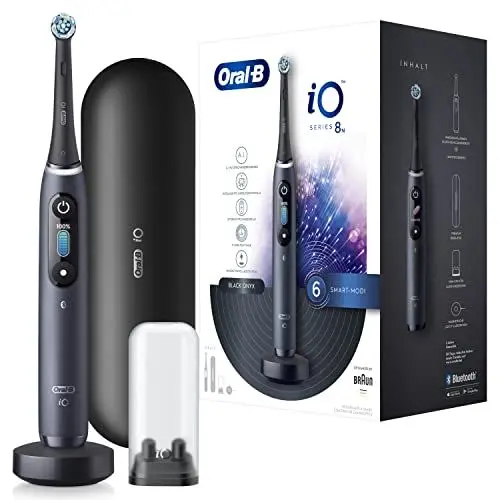 Produktbild: Oral-B iO Series 8 Elektrische Zahnbürste/Electric Toothbrush, 6 Putzmodi für Zahnpflege, Magnet-Technologie, Farbdisplay & Reiseetui, black onyx