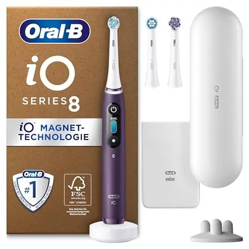 Produktbild: Oral-B iO Series 8 Plus Edition Elektrische Zahnbürste/Electric Toothbrush, PLUS 3 Aufsteckbürsten inkl. Whitening, Magnet-Etui, 6 Putzmodi, Geschenk Mann/Frau, violet