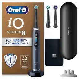 Produktbild: Oral-B iO Series 8 Plus Edition Elektrische Zahnbürste/Electric Toothbrush, PLUS 3 Aufsteckbürsten inkl. Whitening, Magnet-Etui, 6 Putzmodi, Designed by Braun, Geschenk Mann/Frau, Black Onyx