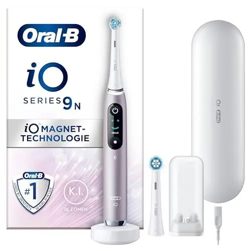 Produktbild: Oral-B iO Series 9 Elektrische Zahnbürste/Electric Toothbrush, 2 Aufsteckbürsten, 7 Putzmodi, Zahnpflege, Farbdisplay, Lade-Reiseetui, rose quartz