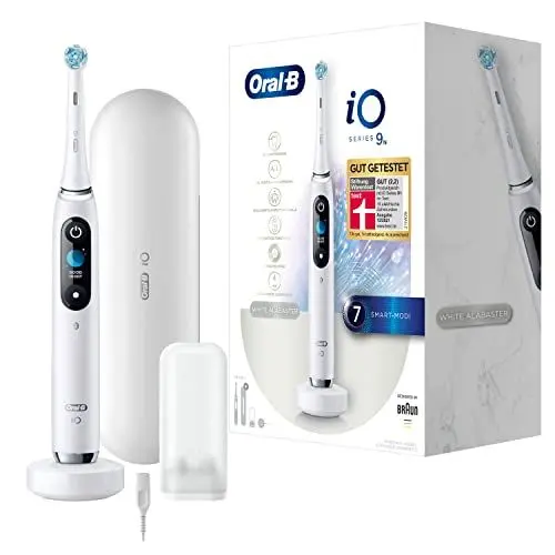 Produktbild: Oral-B iO Series 9 Elektrische Zahnbürste/Electric Toothbrush, 7 Putzmodi für Zahnpflege, Magnet-Technologie & 3D-Zahnflächenanalyse, Farbdisplay & Lade-Reiseetui, white alabaster