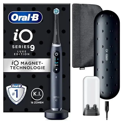 Produktbild: Oral-B iO Series 9 Luxe Edition Elektrische Zahnbürste/Electric Toothbrush, 7 Putzmodi, Zahnpflege, Farbdisplay, Lade-Reiseetui & Beauty-Tasche, black onyx
