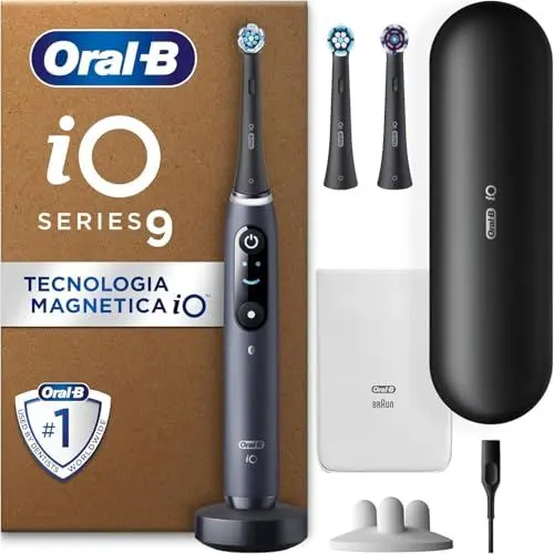 Produktbild: Oral-B iO Series 9 Plus Edition Elektrische Zahnbürste/Electric Toothbrush, PLUS 3 Aufsteckbürsten, 7 Putzmodi für Zahnpflege, Lade-Reiseetui, Designed by Braun, black onyx