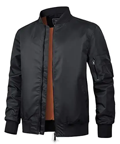 Produktbild: Oralidera Herren Casual Leichte Jacke Herbst Arbeit Bomberjacken Sport Militär Jacke Windbreaker Mäntel mit Reißverschlusstaschen, Schwarz, S