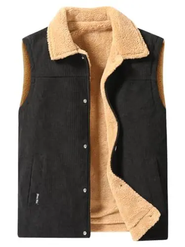 Produktbild: Oralidera Herren Cord Westenjacke Ärmellose Weste Jacke Leichte Umlegekragen Outdoor Winter Bodywarmer Weste Walking Countrywear Freizeit Westen, Schwarz, L