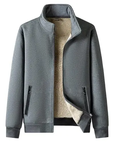 Produktbild: Oralidera Herren Fleecejacke Winter Sweatjacke mit Stehkragen Warmes Fleece Sweatshirt Langarm Cardigan mit Taschen und Reißverschluss, Dunkelgrau, XL